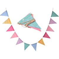 SERWOO 24pcs Guirnalda Banderas Banderines Arpillera de Imitación Pancarta Triángulo Multicolor Decoración Colgante de…